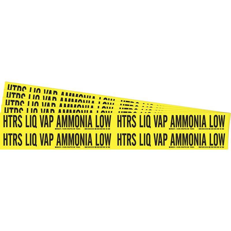 AMMONIA HTRS LIQ/VAP LOW Pipe Marker Sty 4 BK, BL, GN, OR on YL 4 per Card, 5 PK